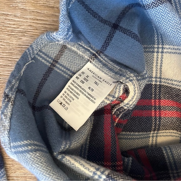 American Eagle Blue Red Plaid Flannel Button Down Shirt Sz XLT Cotton Casual - Picture 7 of 7
